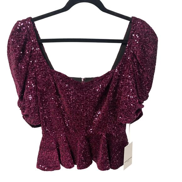 NWT Amanda Uprichard Natasha Top in Port Purple Sequin Embellished Womens Medium - Picture 2 of 8